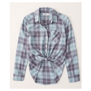 Abercrombie Kids Flannel Plaid Shirt - Turquoise Blue Plaid - 7/8